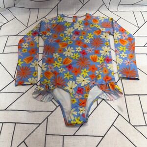 Pearl Street Swim Girls Blue Floral Long Sleeve Rash Guard Swimsuit‎ Size 9/10